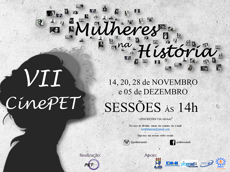 Cartaz de divulgação do VII CinePET - tema: Mulheres na História.